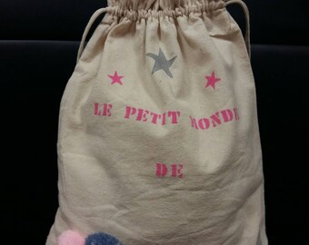 personalized large child bag, natural cotton, room, toys, gift bag storage Organizer.