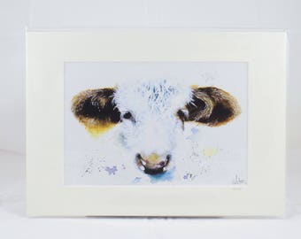 A4 print of original watercolour Hereford cow painting - ‘DAISY’