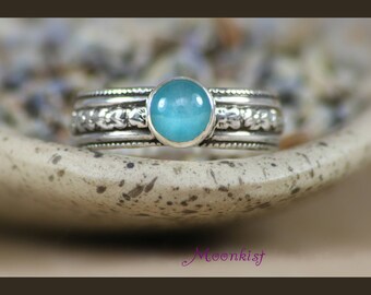 Aqua Gemstone Ring - Sterling Silver Flower Ring - Aqua Blue Chalcedony Ring - Aqua Promise Ring - Floral Ring - Blue Silver Ring - Size 6