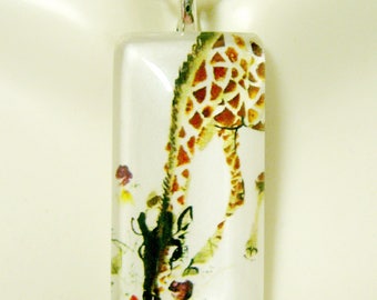 Watercolor giraffe pendant and chain - WGP12-024