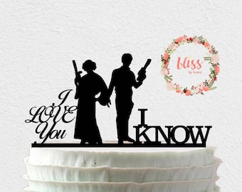 Star Wars Cake Topper. Han and Leia Cake Topper. I Love You, I Know Cake Topper. Personalized Cake Topper. Custom Wedding Cake Topper.