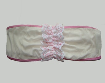 White and Pink mesh bandeau with a lace detail