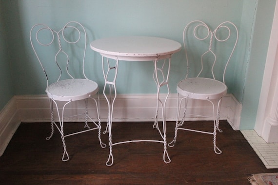 Vintage Ice Cream Parlor Table Chair Wrought Iron Shabby Chic Like this item? - Vintage Ice Cream Parlor Table Chair Wrought Iron Shabby Chic