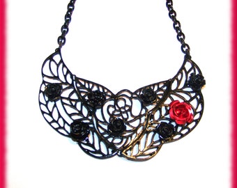 Art Deco Style Rose Embellished Statement Necklace