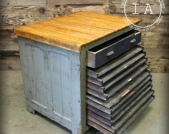 Antique 11 Drawer Hamilton Flat File Printers Cabinet