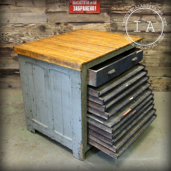 Antique 11 Drawer Hamilton Flat File Printers Cabinet - Antique 11 Drawer Hamilton Flat File Printers Cabinet