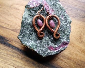 Pink Lepidiolite, Copper Earrings, Hypoallergenic