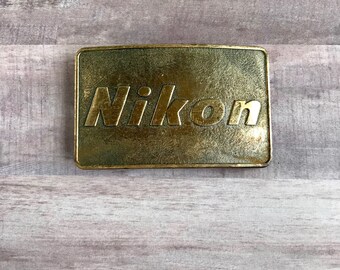 Vintage Nikon Belt Buckle, Vintage Brass Belt Buckle, Vintage Brass Nikon Belt Buckle