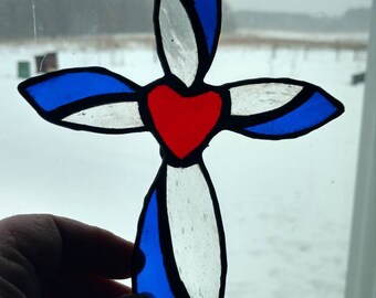 Stained Glass Heartfelt Cross Suncatcher