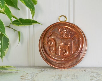 Small Dala horse copper mold, vintage Swedish 60s home decor, Nils Johan, Dalahorse, Dalecarlian horsy