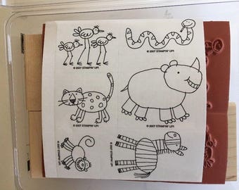 Stampin Up Zoofari Rubber Stamps Wood Blocks 6 New Unmounted Snake Zebra 2007