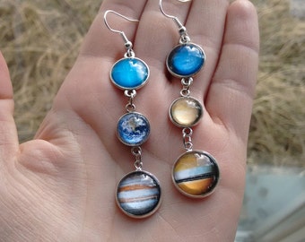 Solar system earrins, planet earrings, Galaxy earrings, nebula earrings, cosmic earrings, interstellar earrings
