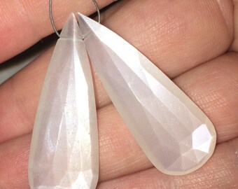 Huge White Moonstone Elongated Faceted Briolette Pair