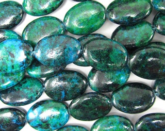 18mm blue green azurite flat oval beads 15.5" strand 35062