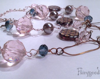 Pink and Blue Polka Dot Long Necklace