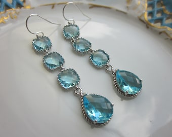 Aquamarine Earrings Blue Aqua Earrings - 4 tier earrings - Sterling Silver - Bridesmaid Earrings - Wedding Earrings - Bridal Earrings