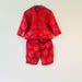 Vintage Bright Red Asian Short and Pant Set / Toddler Silk Girls Boys Unisex Size 2T 3T