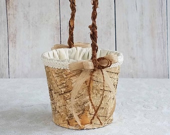 Round Rustic Birch Flower Girl Basket for your Wedding