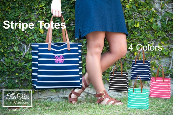 Personalized Stripe Totes, Monogrammed Totes, Bridesmaides Gifts, Monogram Bag