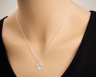 Lotus Necklace, Silver Necklace, Sterling Silver, Yoga Necklace, Om