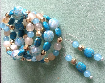 Glass bead wrap bracelet & earrings set