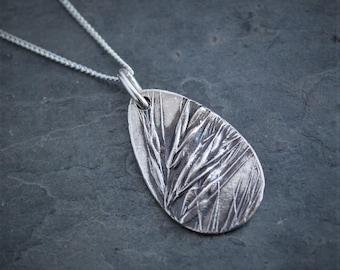 Botanical Necklace, Tear Drop Necklace, Tear Drop Pendant, Kansas Necklace, Plant Necklace, Sterling Necklace, Nature Necklace, Brome Grass