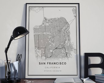 San Francisco map poster print wall art | California gift printable download | Modern map decor for office, home and nursery | MP13