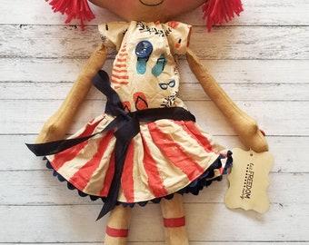 Patriotic 4th of July Summer Fun Annie - Primitive Raggedy Ann Dolls (HAFAIR)