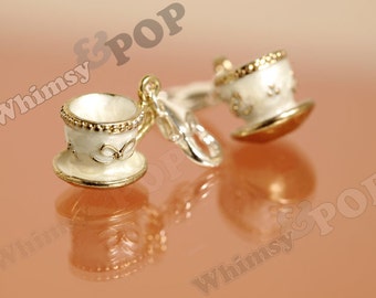 1 - 3D Gold Tone Tea Party Teacup Tea Cup Teatime Tea Time Charm, Teacup Charm, Mug Charm, 15mm x 12mm (5-3I)