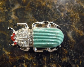 Rare Vintage Signed Coro Enamel & Rhinestone Figural Insect Perfumer Brooch / Pin