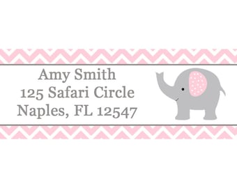 30 Return Address Labels - Baby Shower - Pink Elephant