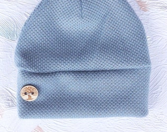 Baby Hat, Baby Boy Hat With Wood Tree Button, Gray Hat, Newborn Baby Hat, Bbay Shower Gifts, Accessories
