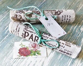 17" Paris Ribbon REMNANT SALE Off-white Wide Muslin Fabric Gift Basket Trim Brown French Eiffel Tower Pocket Watch Script Ephemera Images