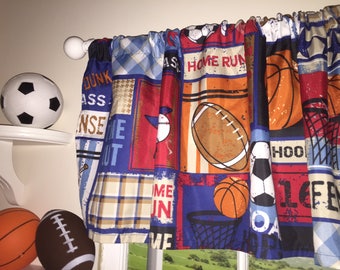 All Sports Patchwork Valance Football, Baseball, Soccer, Basketball 70 Inches Wide