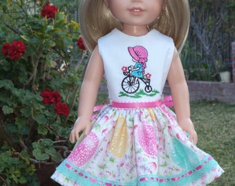 Embroidered Easter Dress / Handmade Doll Clothes Fit Wellie Wishers.