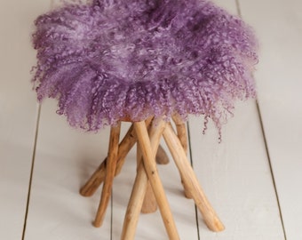 Curly Round Felted Blanket Newborn Photography Props Wool Stuffer Curly Felt OLD LAVENDER , PASTEL