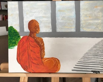 Paint: Buddhist monk meditating