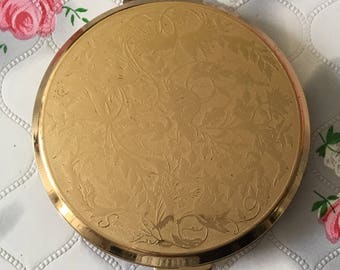 Vintage Stratton compact mirror, 1990s Stratton convertible compact, gift for her, gold tone powder compact, vintage compact,