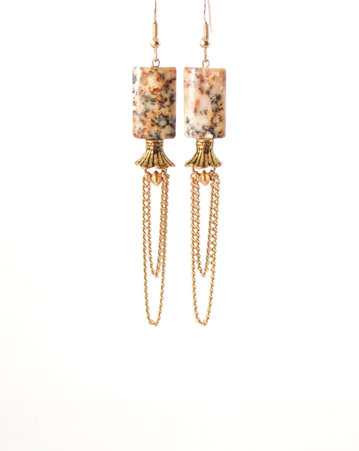 Natural Stone Gold Dangle Elegant Earrings Clip On Optional