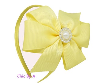 Headband,Yellow Headband,Beige,Pink,Green,Hairbands With Pearl For Children,Hair Band, Pinwheel With Pearl For Children,