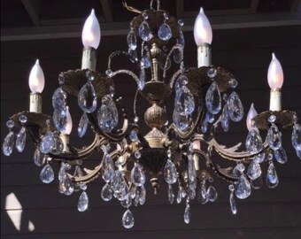 Vintage Brass and Crystal Chandelier