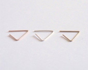 14k Open Gold Triangle Hoop Earring stud triangle earring minimal hoop earring thin earring geometric stud earring open earring design 0218