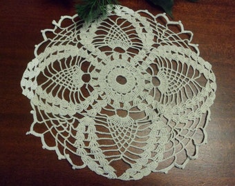 Beautiful Hand Crocheted Ruffled Tan Doily, 9 1/2 Inch Diameter