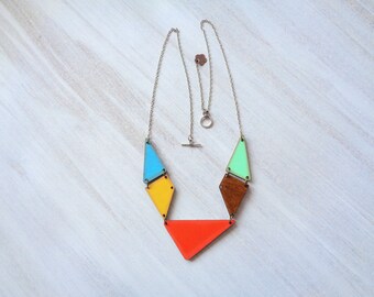 Geometric Necklace, Wood Triangles Necklace, Geometric Jewelry