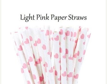 Light Pink Heart Paper Straws