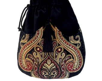 Tapestry Chenille Bag Black Velvet Bag Boho Bag Black Bag With Tassel Renaissance Bag