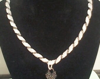 White and purple glass seed bead necklace