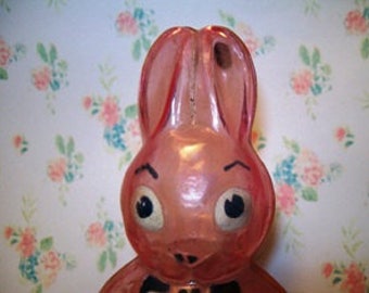 Vintage Rosbro Plastic Easter Rabbit on Wheels, Candy Holder ,ROSBRO EASTER Rabbit