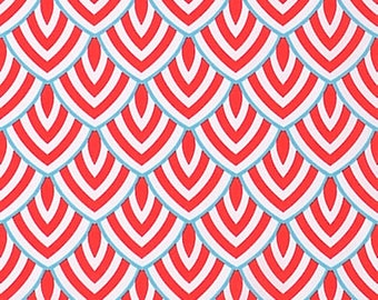 Coral Red & Turquoise Scallop Fabric by the Yard Designer Indoor or Outdoor Fabric Curtain Fabric Upholstery Fabric Home Decor Fabric B227