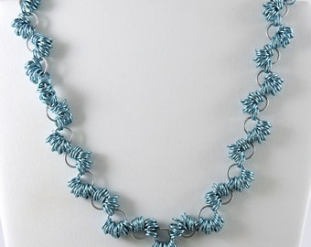 Chainmaille Necklace, Blue Chainmail Necklace, Coiled Chainmail, Chain Mail Jewelry